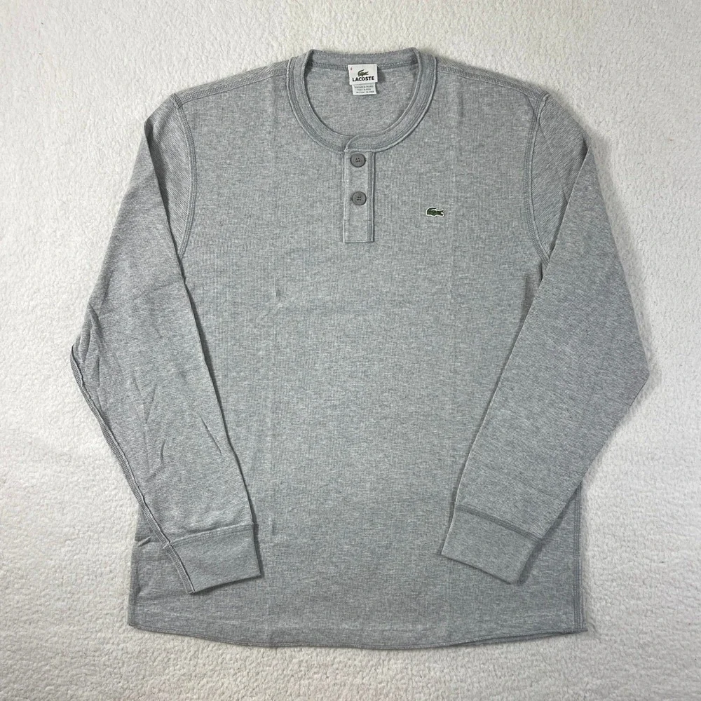Lacoste Henley Shirt Men's US Size 3XL (EU/2XL) Grey Waffle Knit Long Sleeve VTG